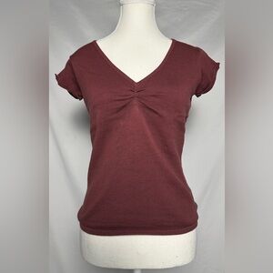 GAP 100% Cotton Capsule Staple Synched V-neck Burgundy Short Sleeve Size S
